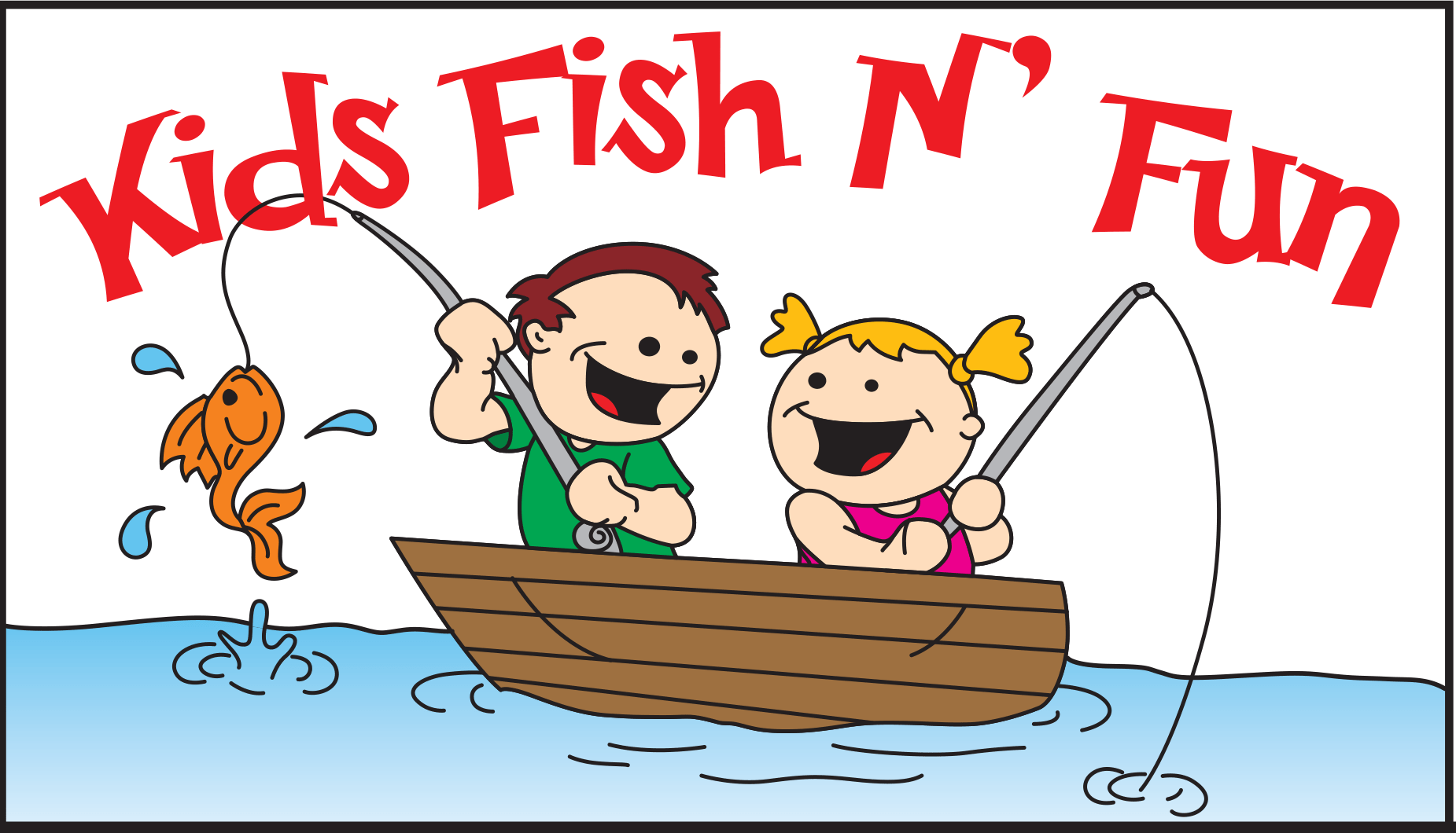 Illustration of a boy and a girl in a boat fishing